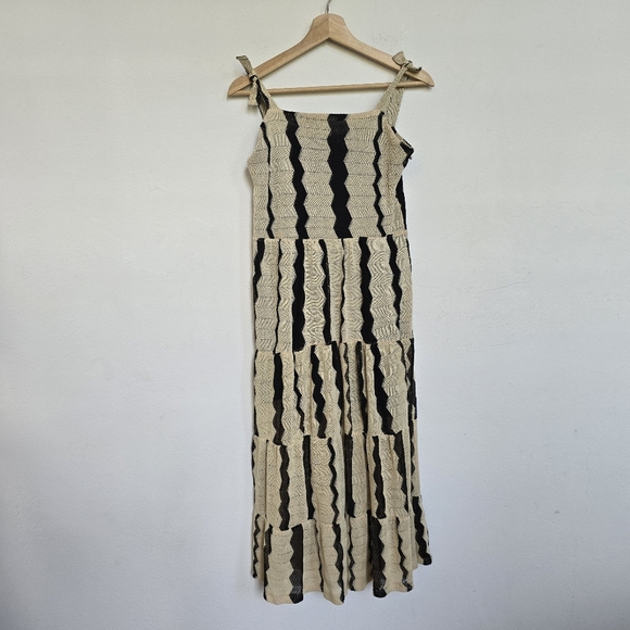 NWT Zara Black Natural Crochet Knit Chevron Stripe Tiered Midi Dress Size S - Picture 4 of 13